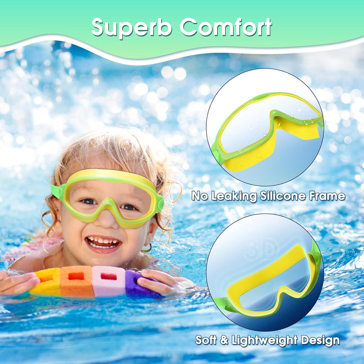 2 Pack Kids Swimming Goggles Anti-fog Swim Goggles Toddler Girls Boys 3-15