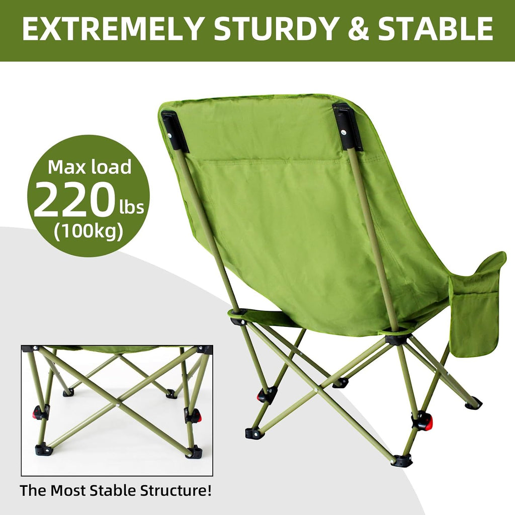 Camping Chairs for Adults, Beach Chairs for Adults, Lawn Chairs with Adjustable Backrest Suitable for Patio/Fishing/Beach/Camp, Includes A Storage Bag (Green)