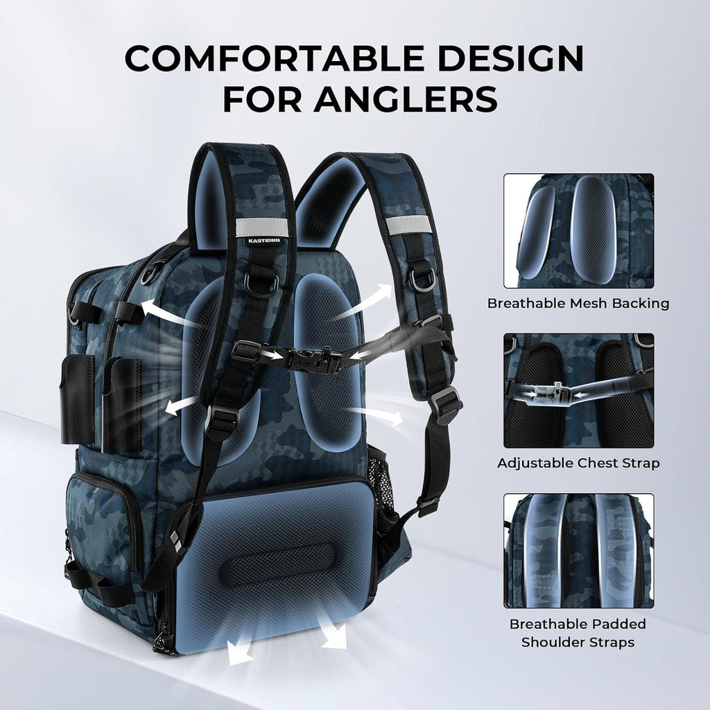 KastKing BaitSpace Fishing Tackle Backpack with Removable Bait Binder,2 Rod Holders Storage Fishing Gear and Equipment