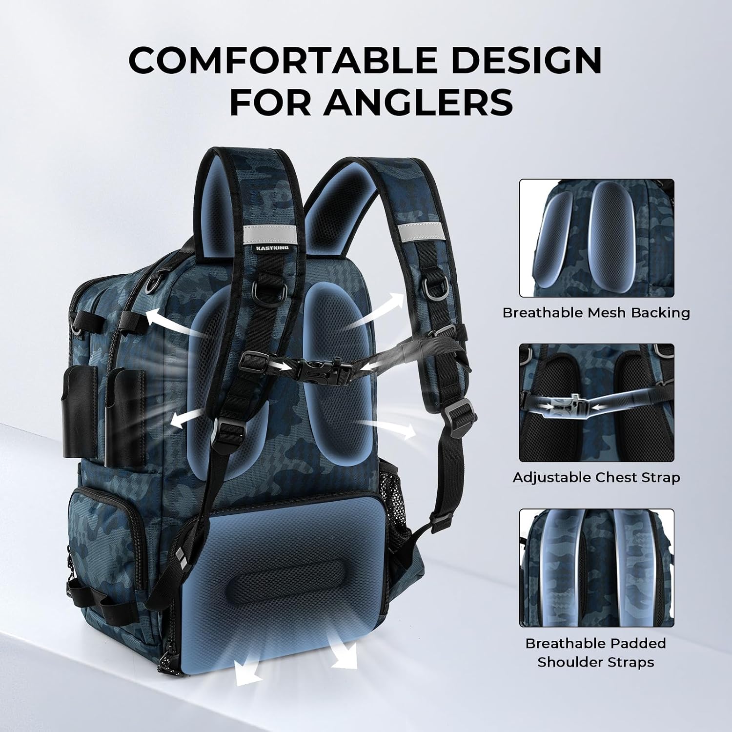 KastKing BaitSpace Fishing Tackle Backpack with Removable Bait Binder,2 Rod Holders Storage Fishing Gear and Equipment