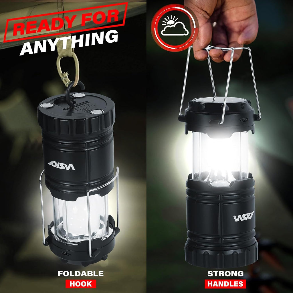 Wsky Solar Camping Lantern 4-Pack - Rechargeable LED Lights, Magnetic Base & Foldable Hanging Hook- Collapsible Lamp Battery Powered Perfect for Power Outages, Hiking, Campsites, Emergencies