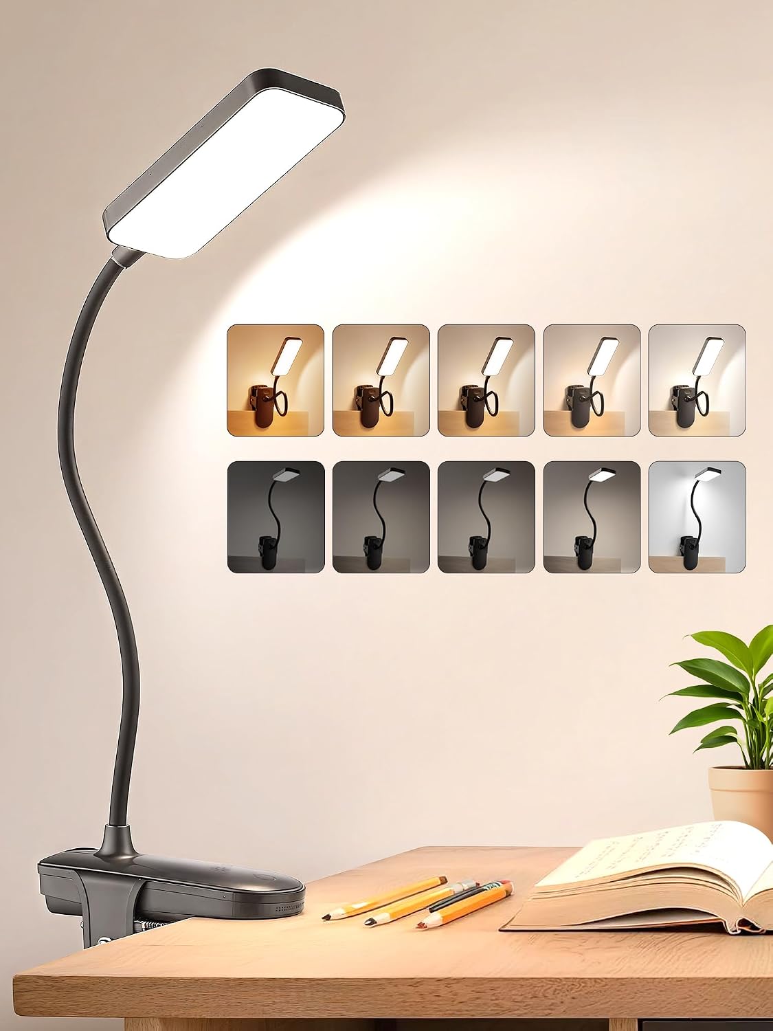 Clip on Light,45 Modes Dimmable+450 Lumen 48 LED Desk Lamp with Clamp Light