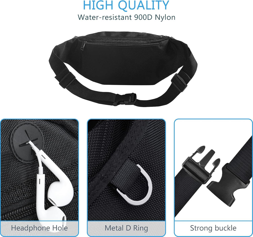 Sports Fanny Pack for Men Women, Outdoor Waist Pack Bag with 6 Zipper Pockets, Super Capacity Bum Bag with Adjustable Belt for Traveling Hiking Cycling Workout Casual