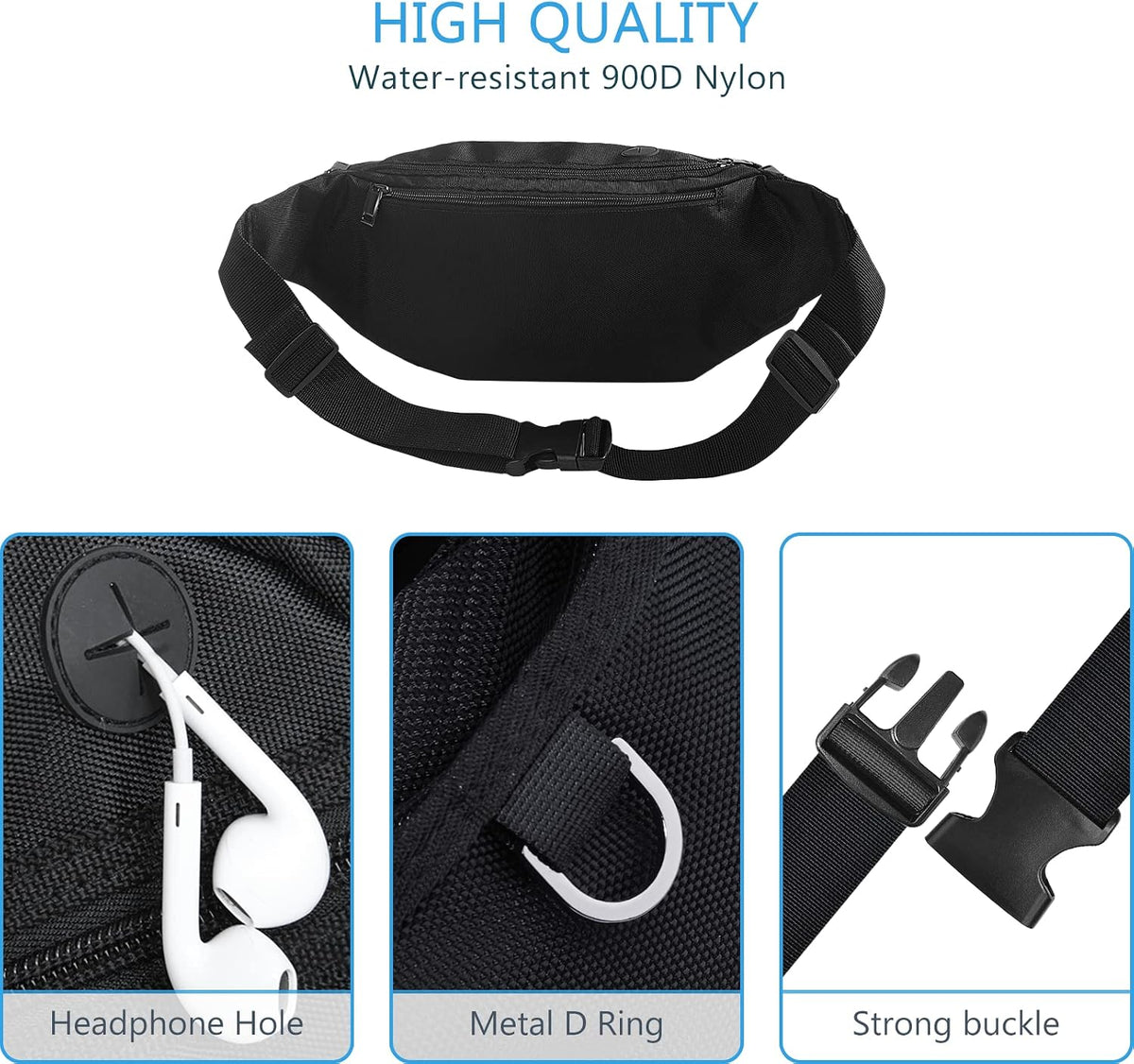 Sports Fanny Pack for Men Women, Outdoor Waist Pack Bag with 6 Zipper Pockets, Super Capacity Bum Bag with Adjustable Belt for Traveling Hiking Cycling Workout Casual