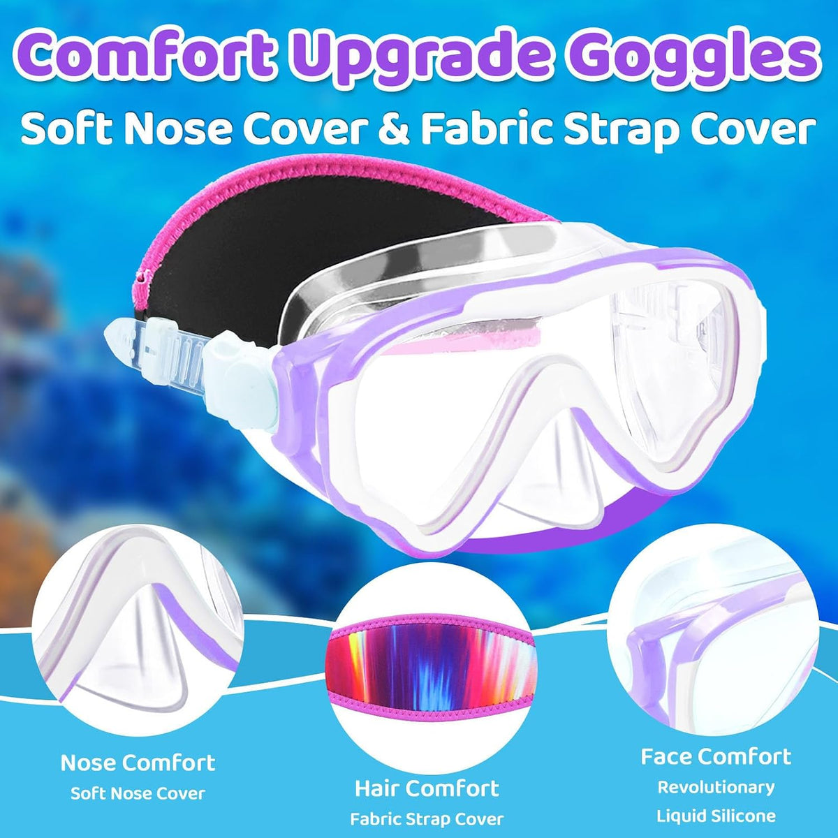 Vvinca Goggles for Kids 6-14，Snorkel mask Kids Swim Goggles with Nose Cover