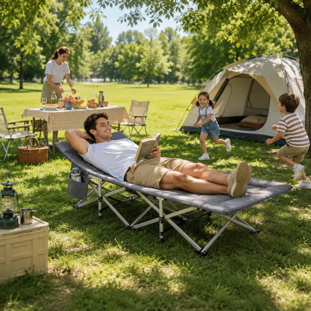 10-Leg Heavy Duty Camping Cot for Adults with Mattress