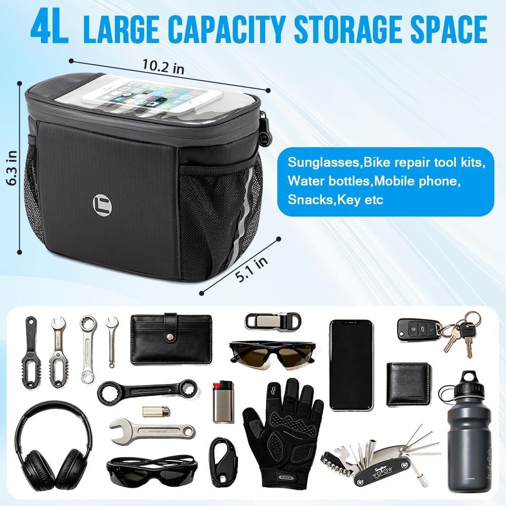 WOTOW Bike Handlebar Insulated Bag, Front Phone Touchscreen Bicycle Cooler