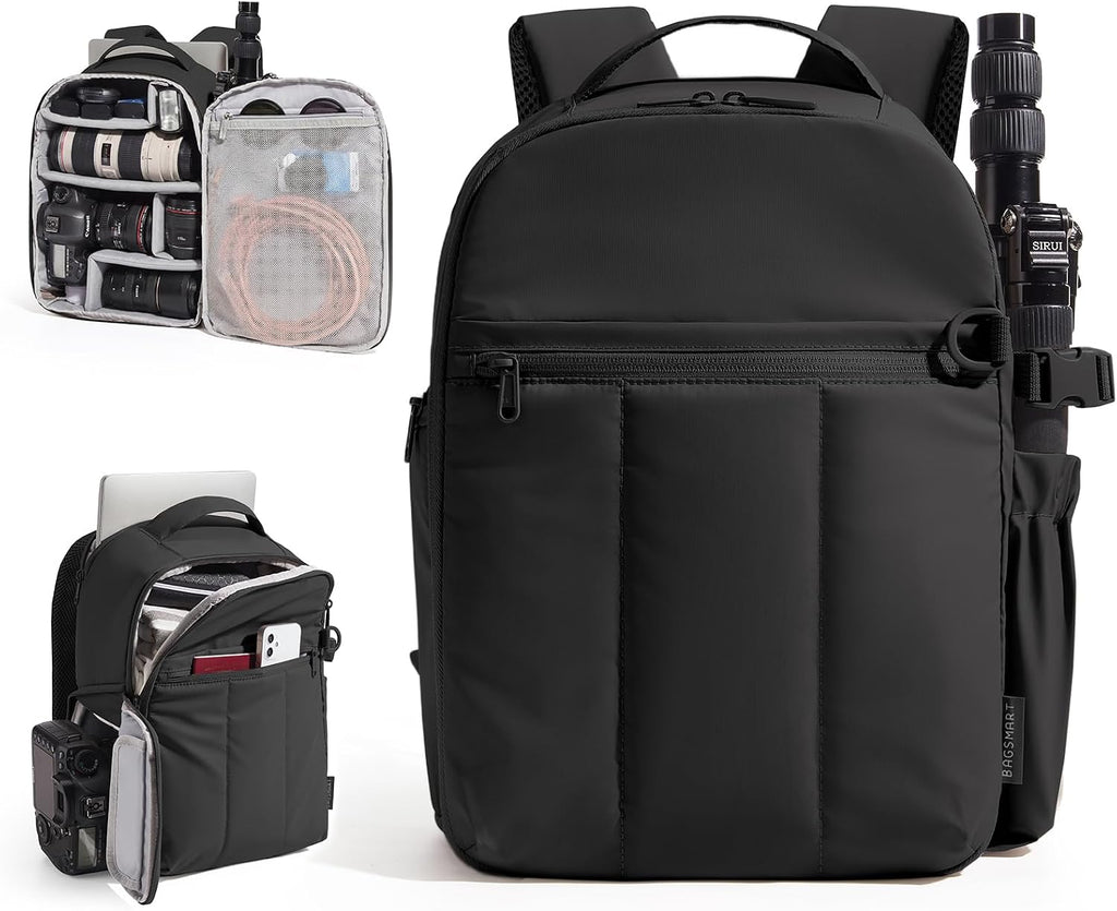 BAGSMART Small Camera Backpack for Women with Laptop Compartment, Black