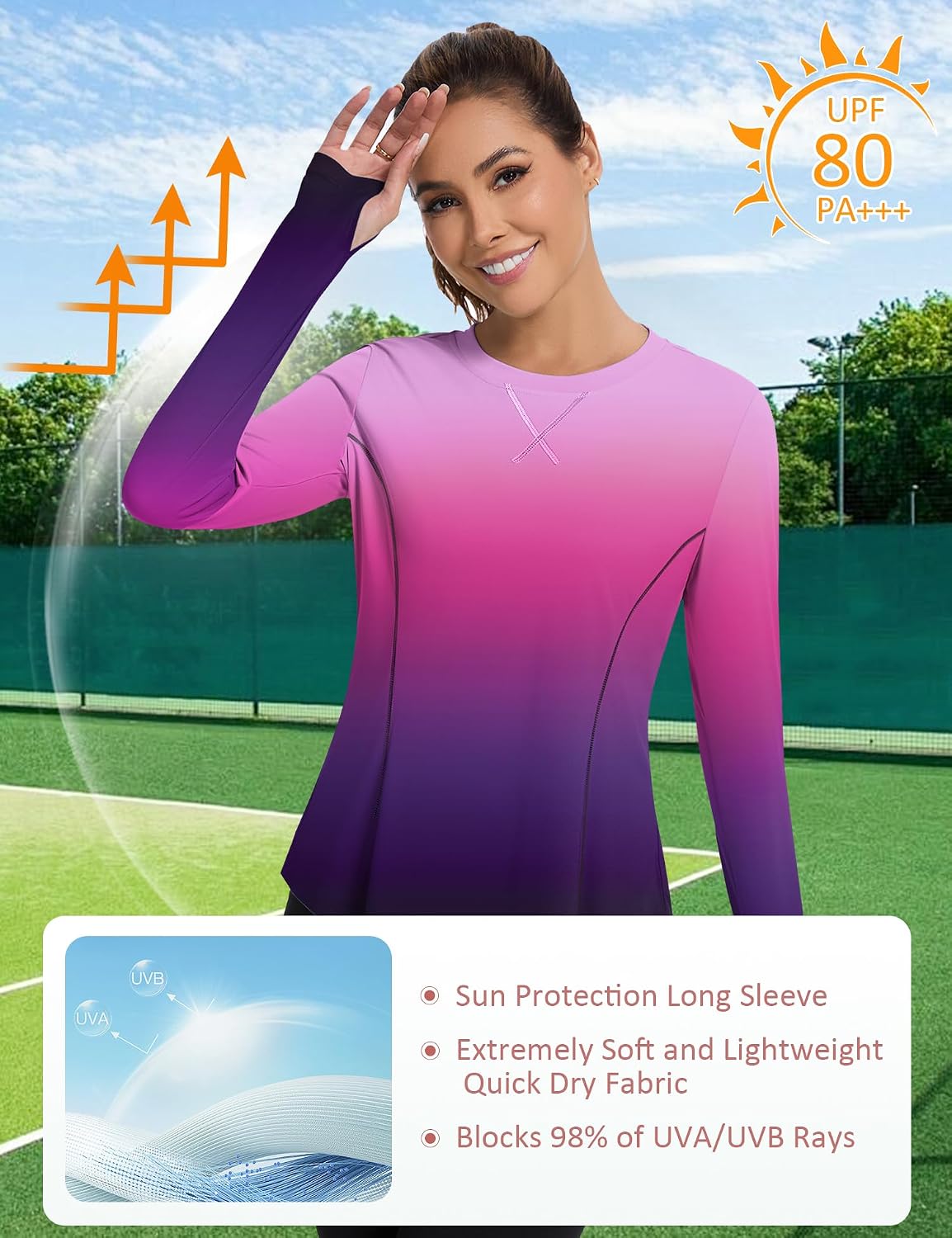 Avoogue Women UPF 80+ UV Shirts Long Sleeve with Thumb Holes Workout Tops
