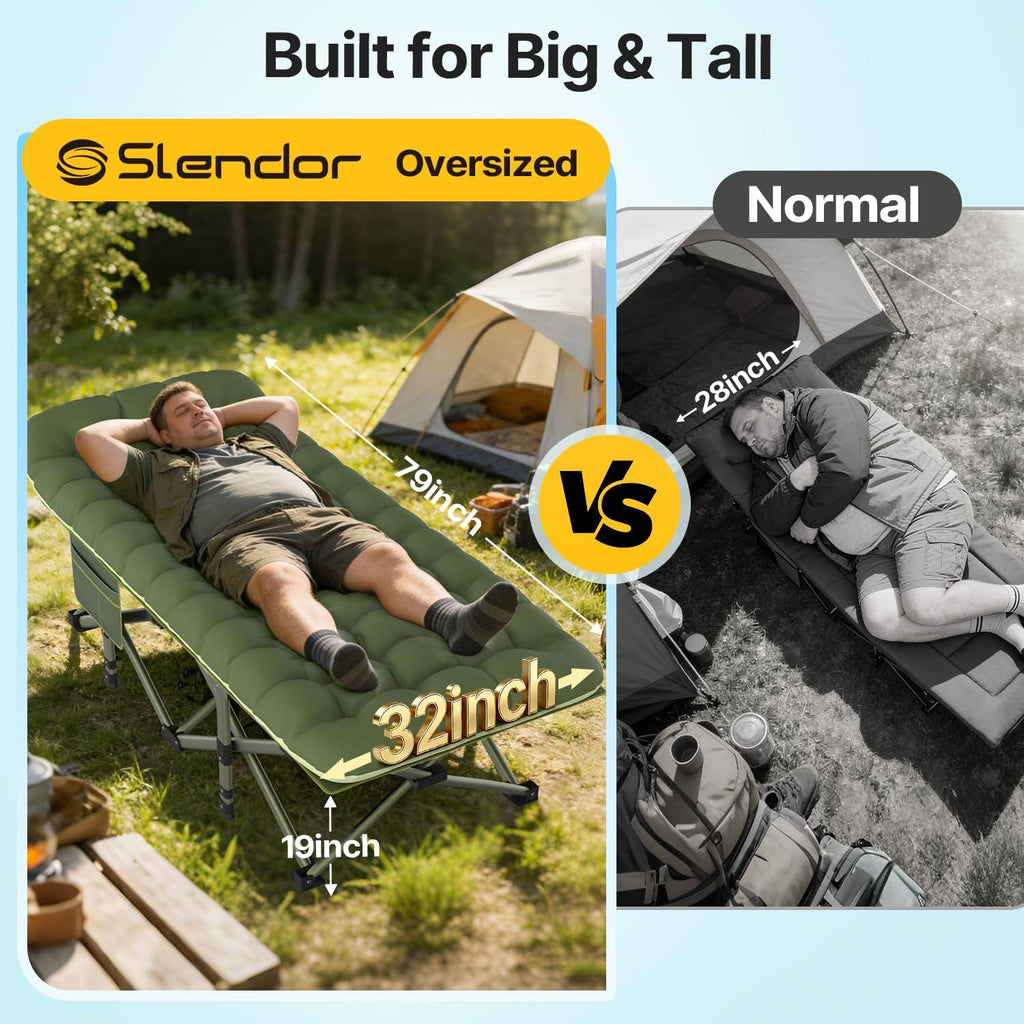Slendor XXL Camping Cot with Mattress, Pillow & Carry Bag, 32" Extra Wide