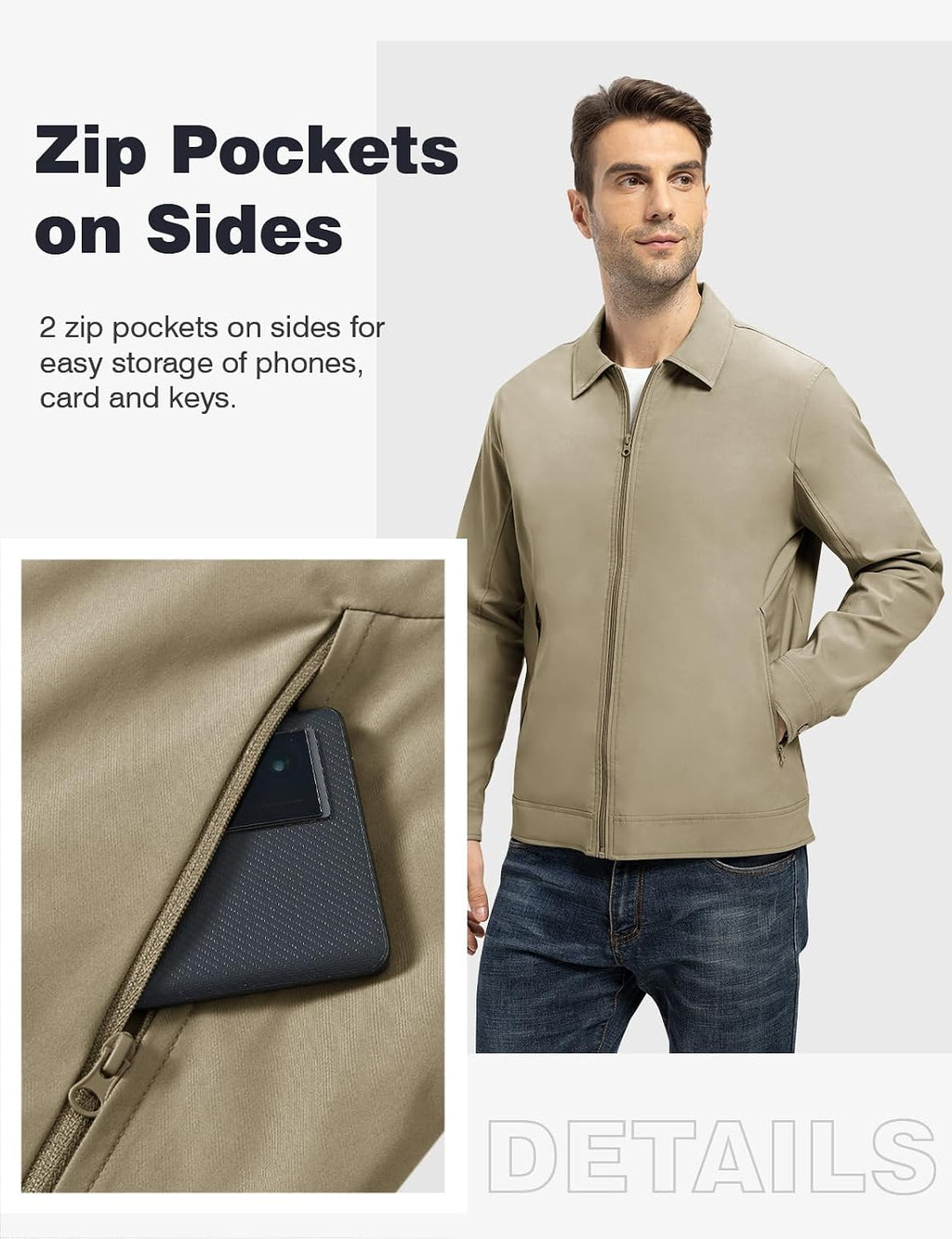TBMPOY Mens Lightweight Jackets Light Windbreaker Full Zip Casual Work Jacket Golf Business Fall Track Coat with Pockets