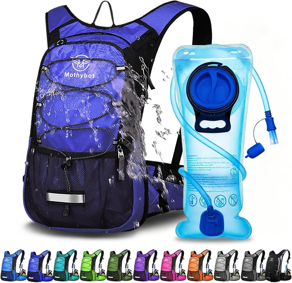 Mothybot Hydration Pack, Insulated Hydration Backpack with 2L BPA Free Water Bladder and Storage, Hiking Backpack for Men, Women, Kids for Running, Cycling, Camping - Keep Liquid Cool up to 5 Hours