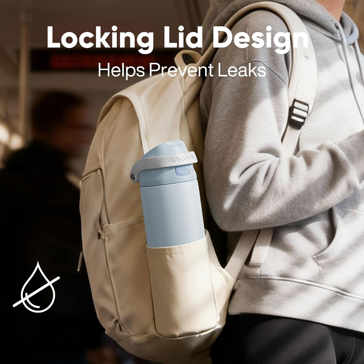 ENCOOL Leakproof Insulated Water Bottle with Straw Dual-Sip Water Bottle Bag-Safe Design for Work, Commute & Gym – Keeps Drinks Cold All Day, 24 oz, Cloud-Hill White
