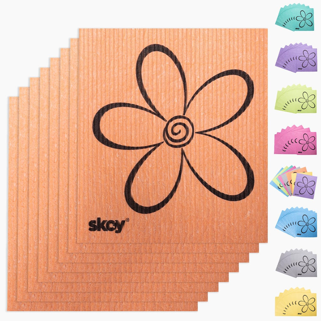 Skoy Cloth, 8-Pack Versatile Swedish Dishcloths for Kitchen and Household Use, Reusable Cleaning Cloths, Planet-Friendly, Dishwasher and Dryer-Safe, Orange