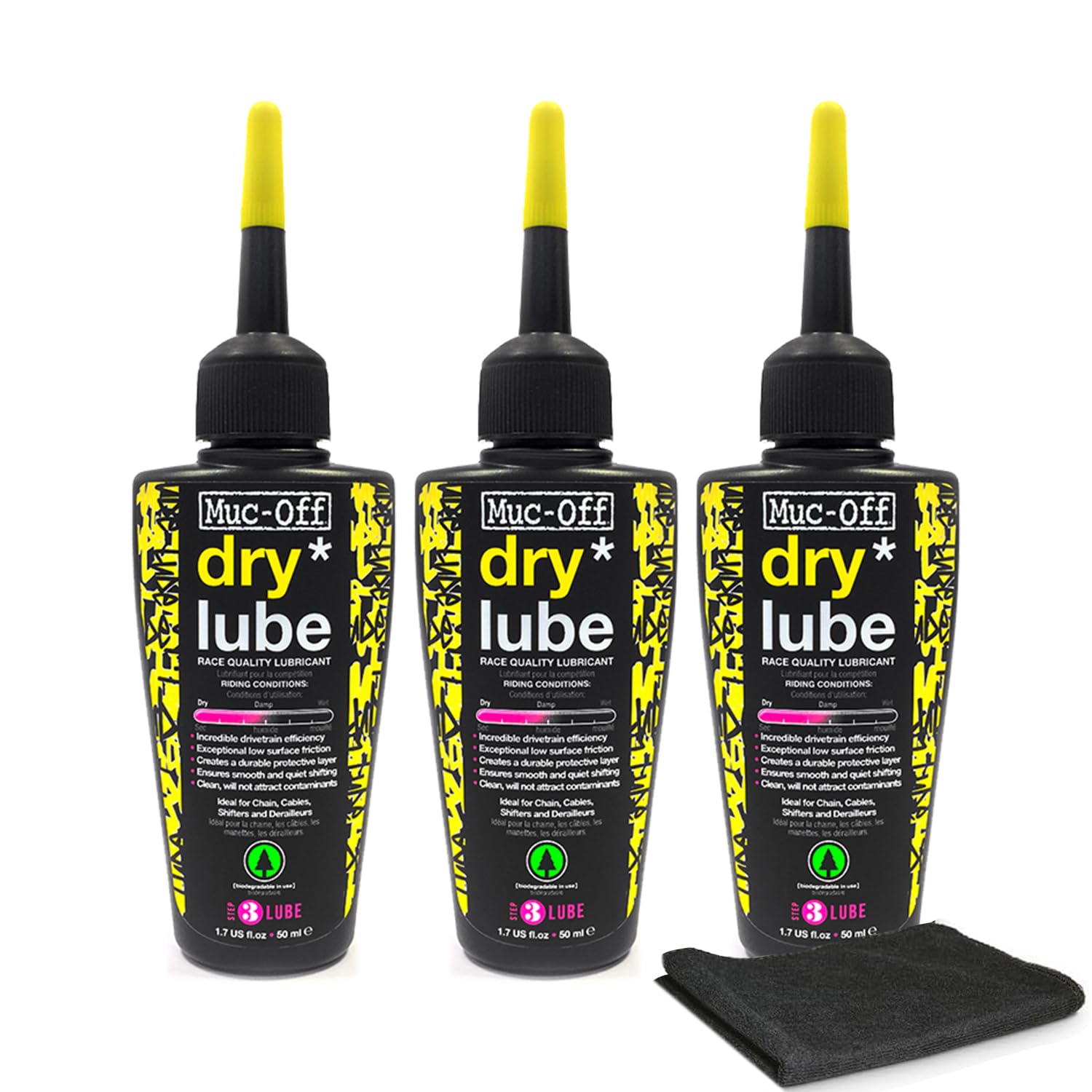 Muc-Off Bio Dry Bike Chain Lube 50ml (Pack of 3) Wax-Based Formula for Smooth Gear Shifts | Creates Protective Layer and Reduces Friction | Pipette System for Easy Application