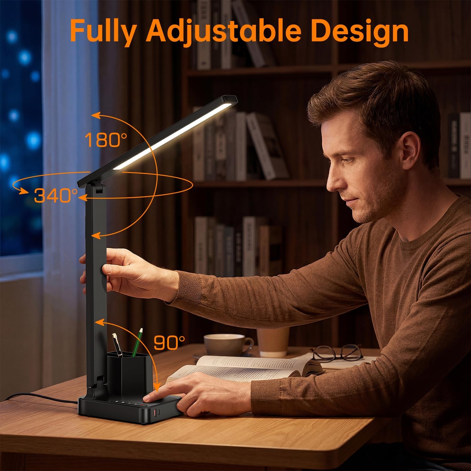cozoo LED Desk Lamp USB A/C AC Pen Holder Dorm Home Office Desk Light Black