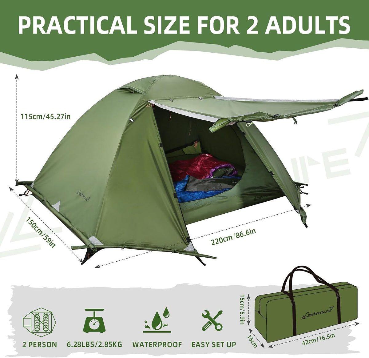 Clostnature 4 Season Backpacking Tent - 1/2 Person Cold Weather Winter Tent