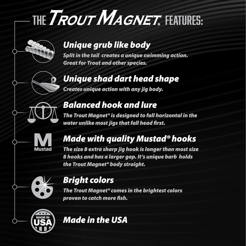 Trout Magnet 82-Piece Neon Fishing Gear Kit, Includes 70 Grub Bodies Trout Bait and 12 Size 8 Hooks