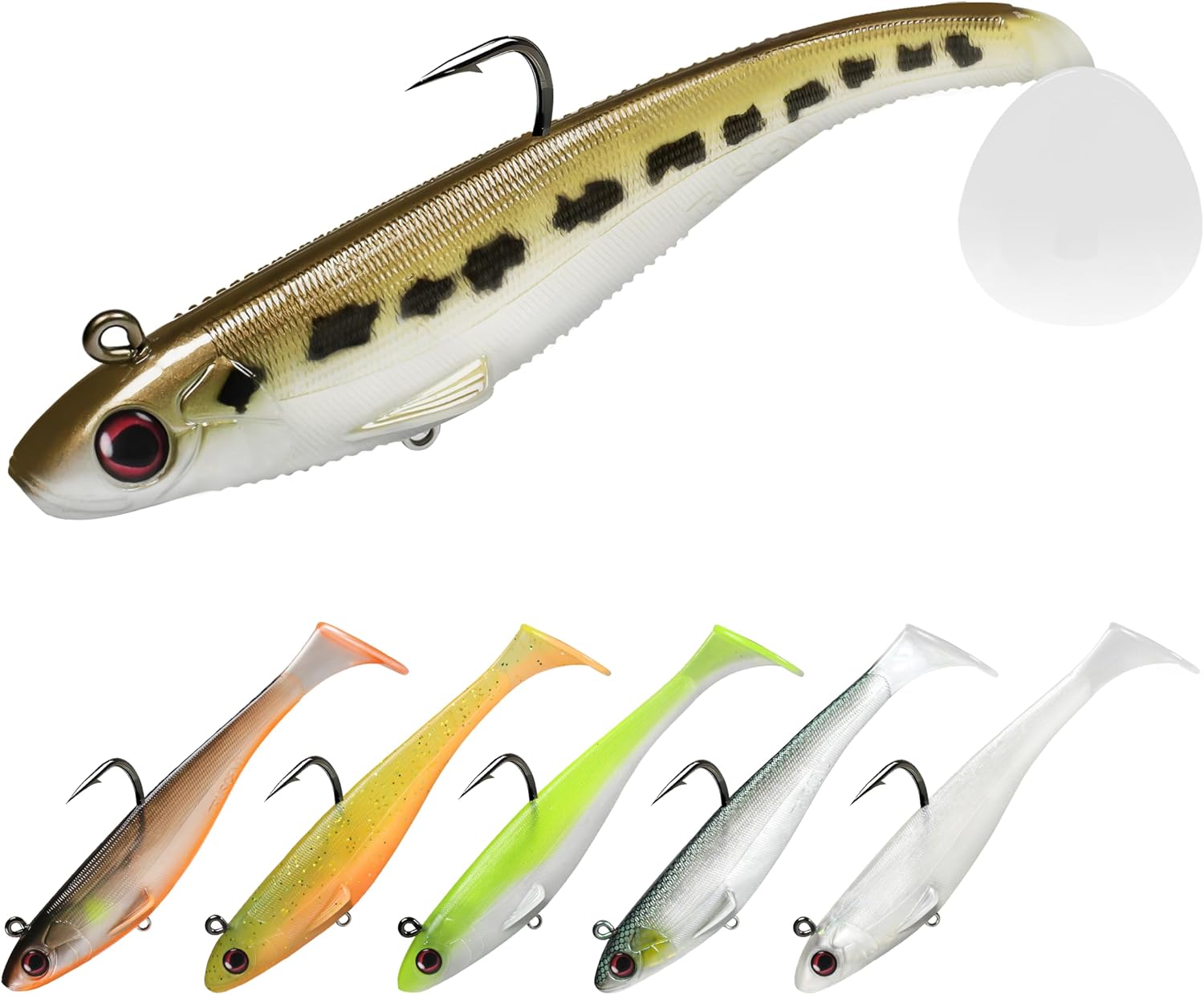 TRUSCEND Shadtale Easy Catch Soft Fishing Lures with BKK Hooks - Trembly Sinking and Vibrating Swim for More Bites, Pre-Rigged Swimbaits for Bass, Trout, Crappie, Walleye, Freshwater Saltwater Fishing