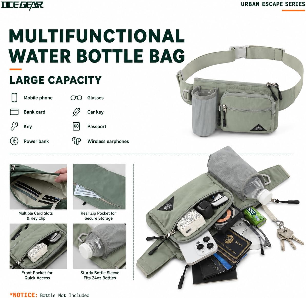 Fanny Pack with Water Bottle Holder for Men Women Waist Bag Running Waist Pack Waterproof for Outdoor Travel Cycling Climbing Walking Fit All Phones (Bottle Not Included) (Mint Green)