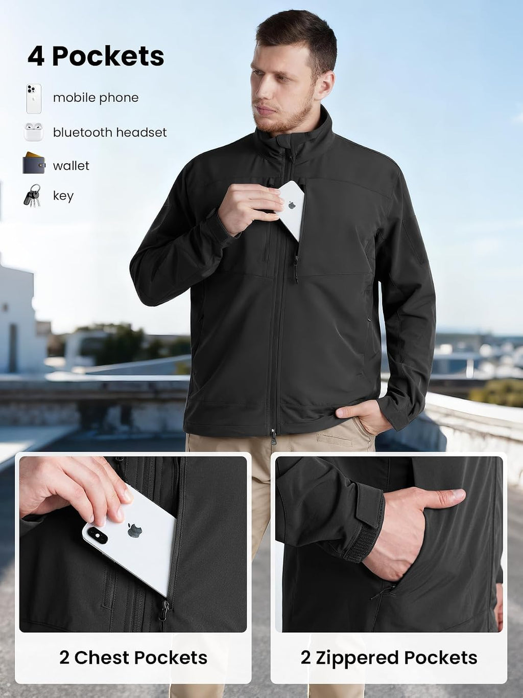 Men's Lightweight Tactical Jacket 4-Way Stretch,Waterproof