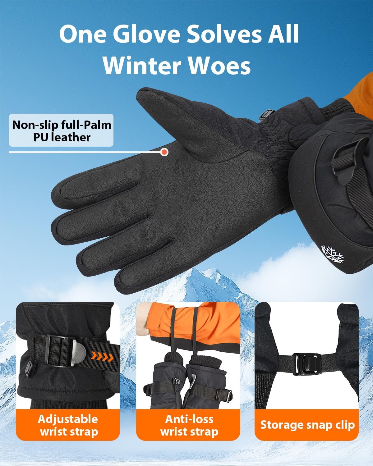 Pixel Panda 3M Winter Gloves for Men Waterproof Warm Snow Glove for Women