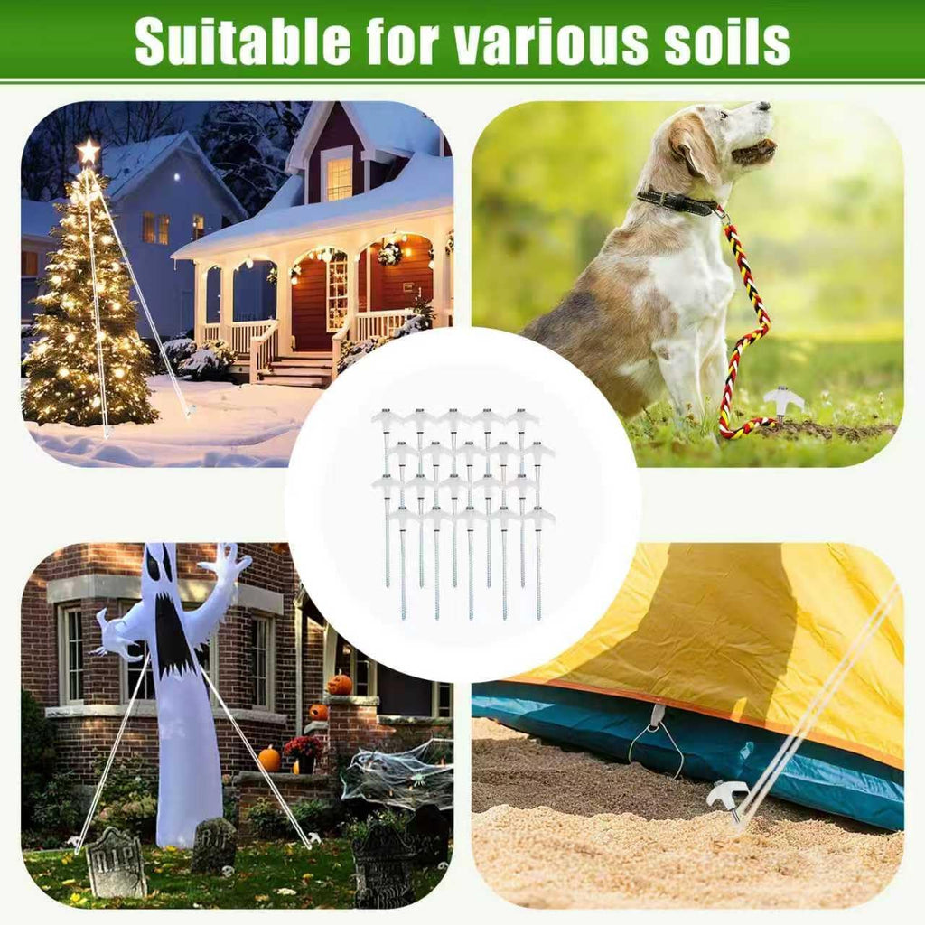 20 Pack Screw in Tent Stakes Heavy Duty,8 ’’ Ground Anchors Screw in,Metal Stakes with Hex Head Driver and Sturdy Storage Box. (20, Luminous White)