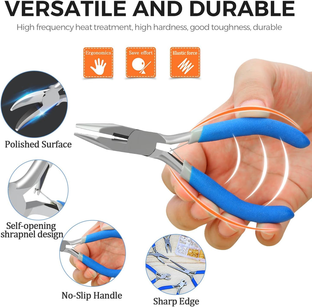 SOONAN 5 Pieces Mini Pliers, Long Lasting Tool Set Cable Cutters, Long Needle Nose, Long Nose, Nipper Bent Nose, End Cutting, Diagonal Cutting, Precision Pliers Set