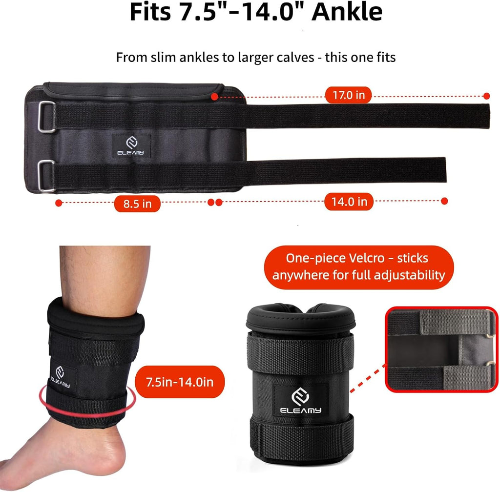 ELEAMY Adjustable Ankle Weights for Women & Men - 1-8/15lb Pair - Black