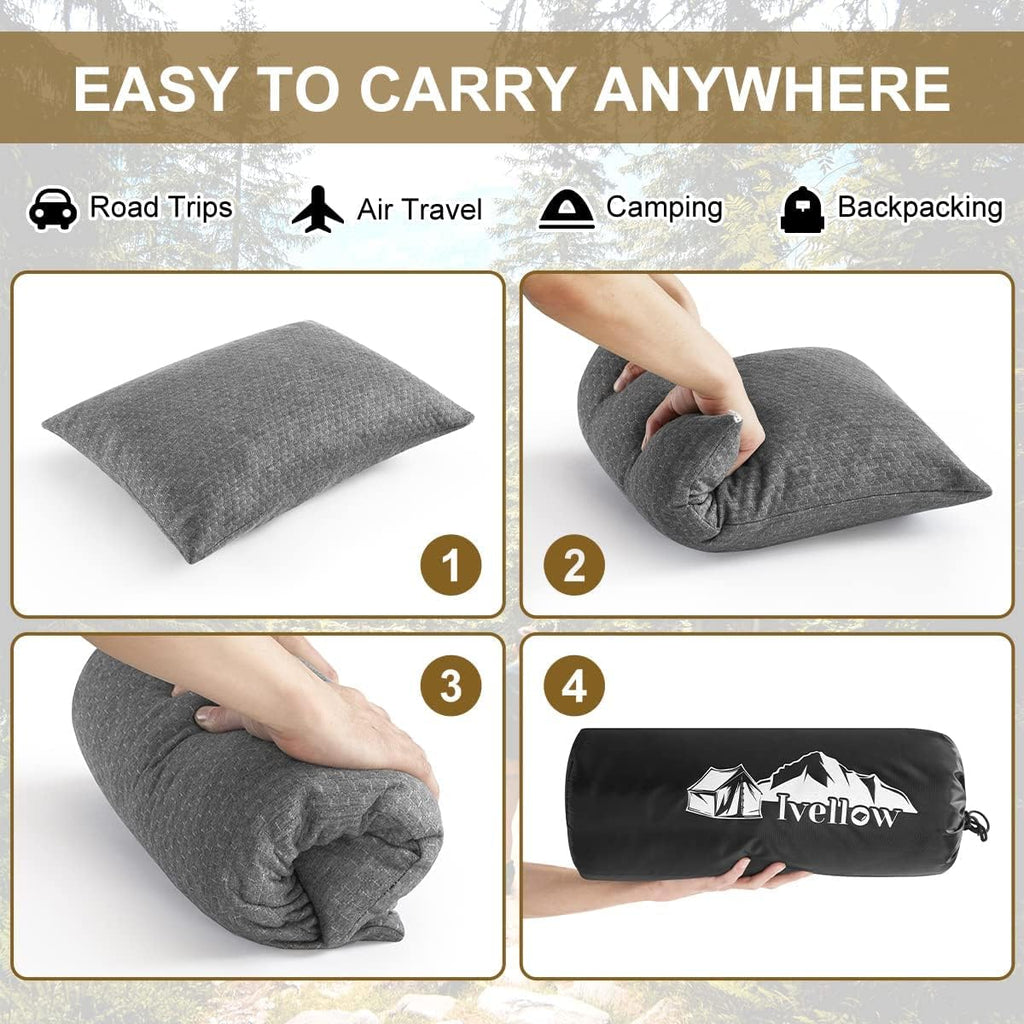 Ivellow Travel Pillow, Camping Pillow for Sleeping, Shredded Memory Foam