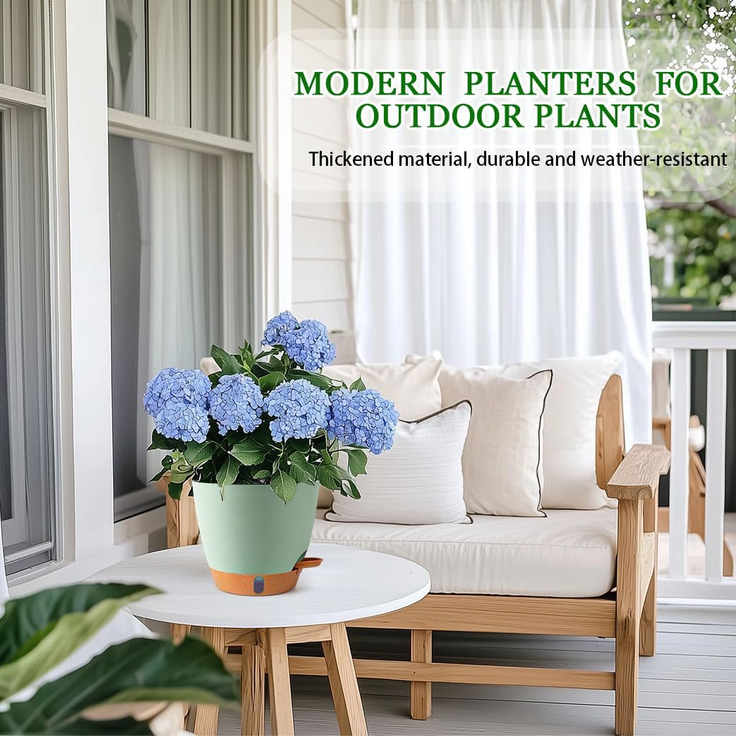 2 Pack 8 Inch Pots for Plants Indoor, Plastic Self Watering Planters