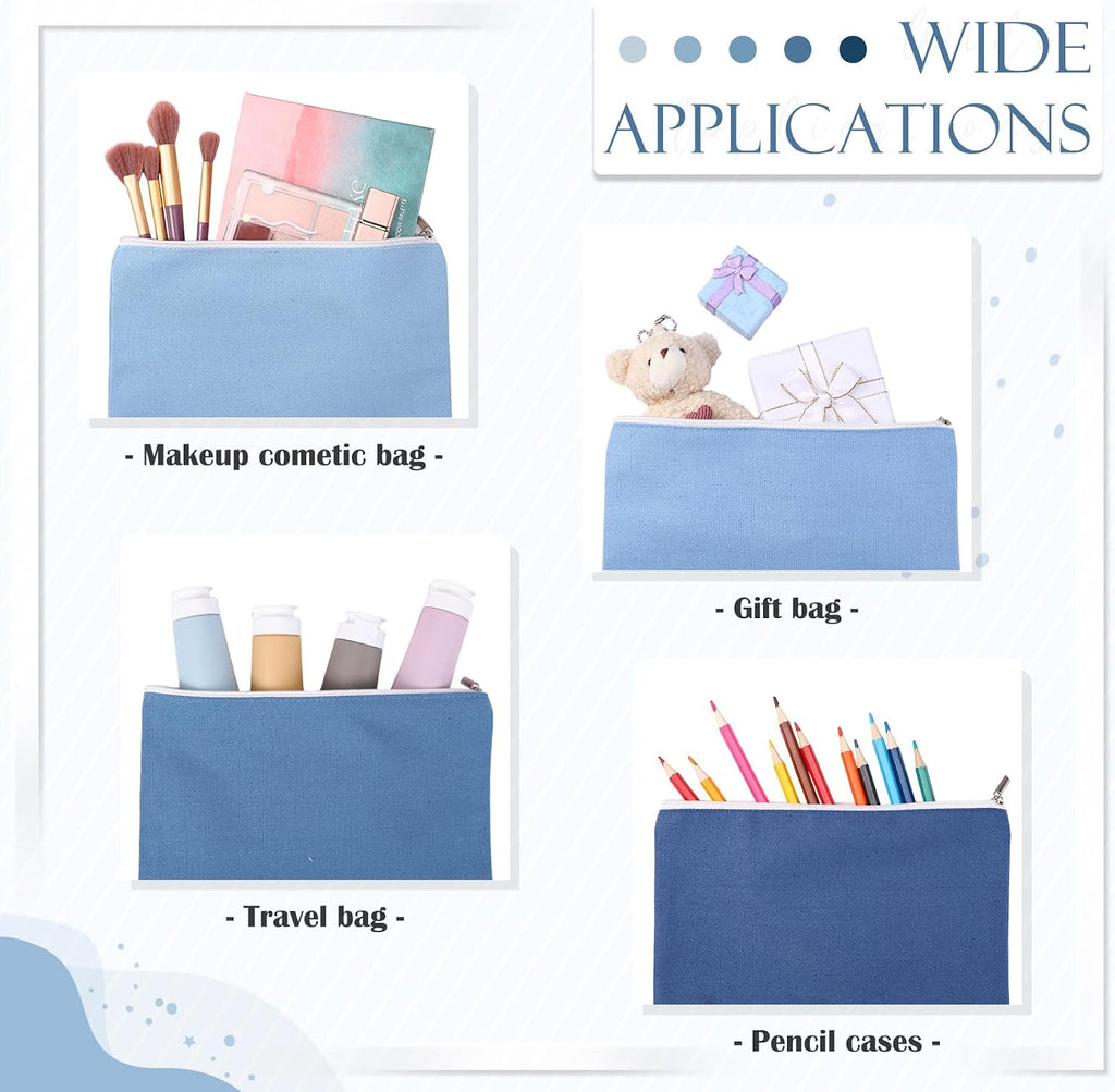 Reginary 10 Pcs Canvas Makeup Bags Bulk Blank Cosmetic Bags,Blue