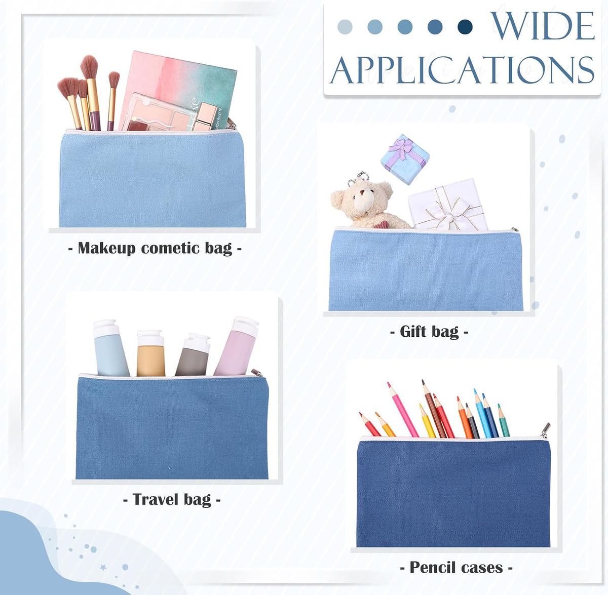 Reginary 10 Pcs Canvas Makeup Bags Bulk Blank Cosmetic Bags,Blue