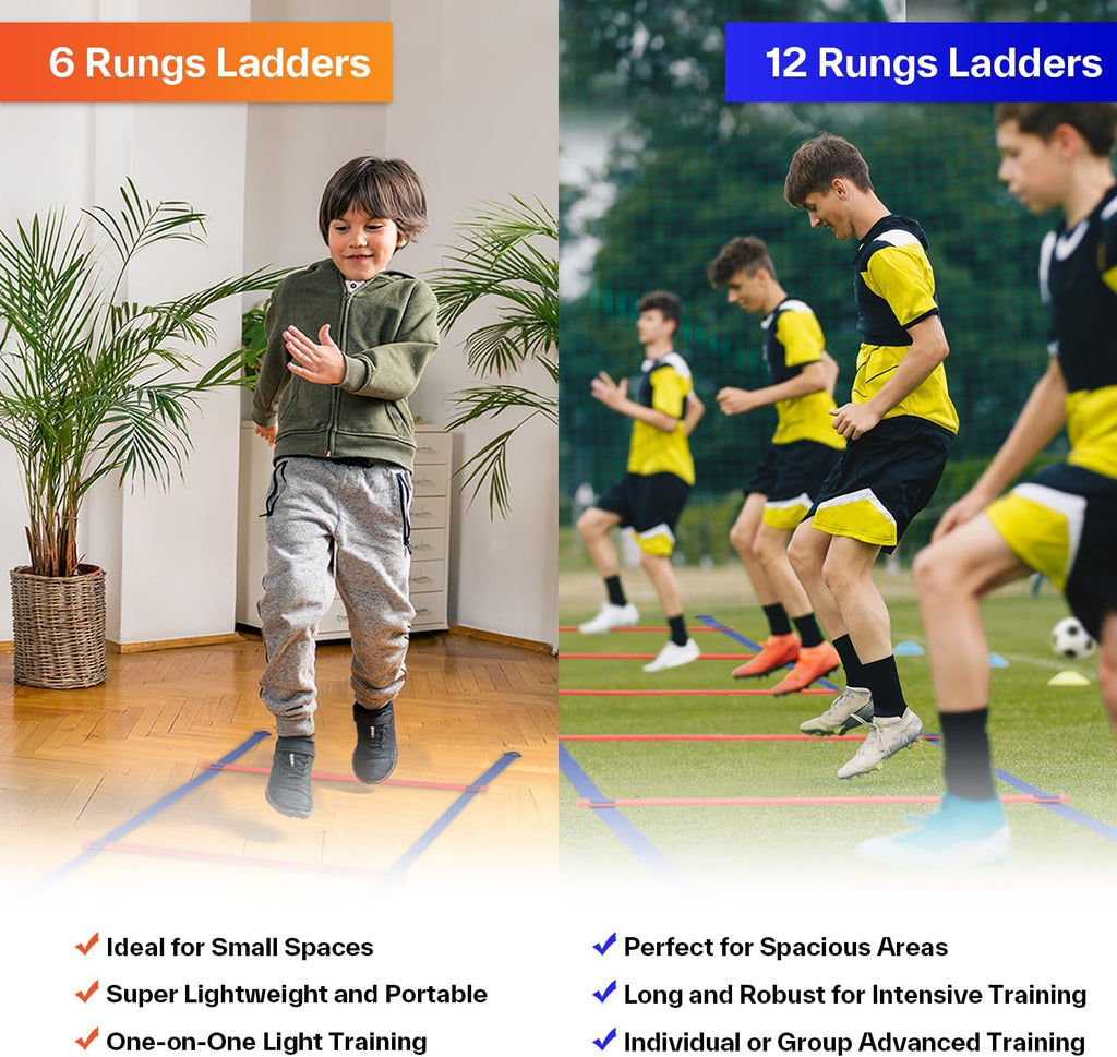 Sportneer Agility Ladder Speed Training Set 12 Rungs 20ft Detachable Exercise Ladders in 2pcs (6 rungs Each) with Ground Stakes for Soccer Football Footwork Training Ladder with Carry Bag