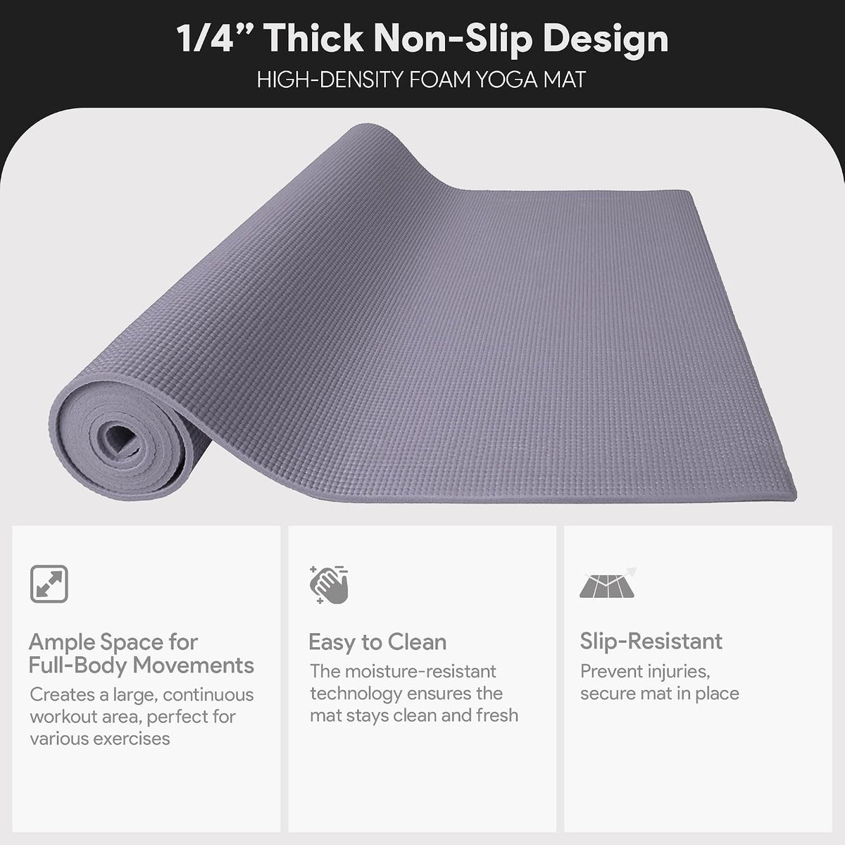 Fitvids All Purpose 1/4-Inch High Density Anti-Tear Exercise Yoga Mat with Carrying Strap with Optional Yoga Blocks, Multiple Colors