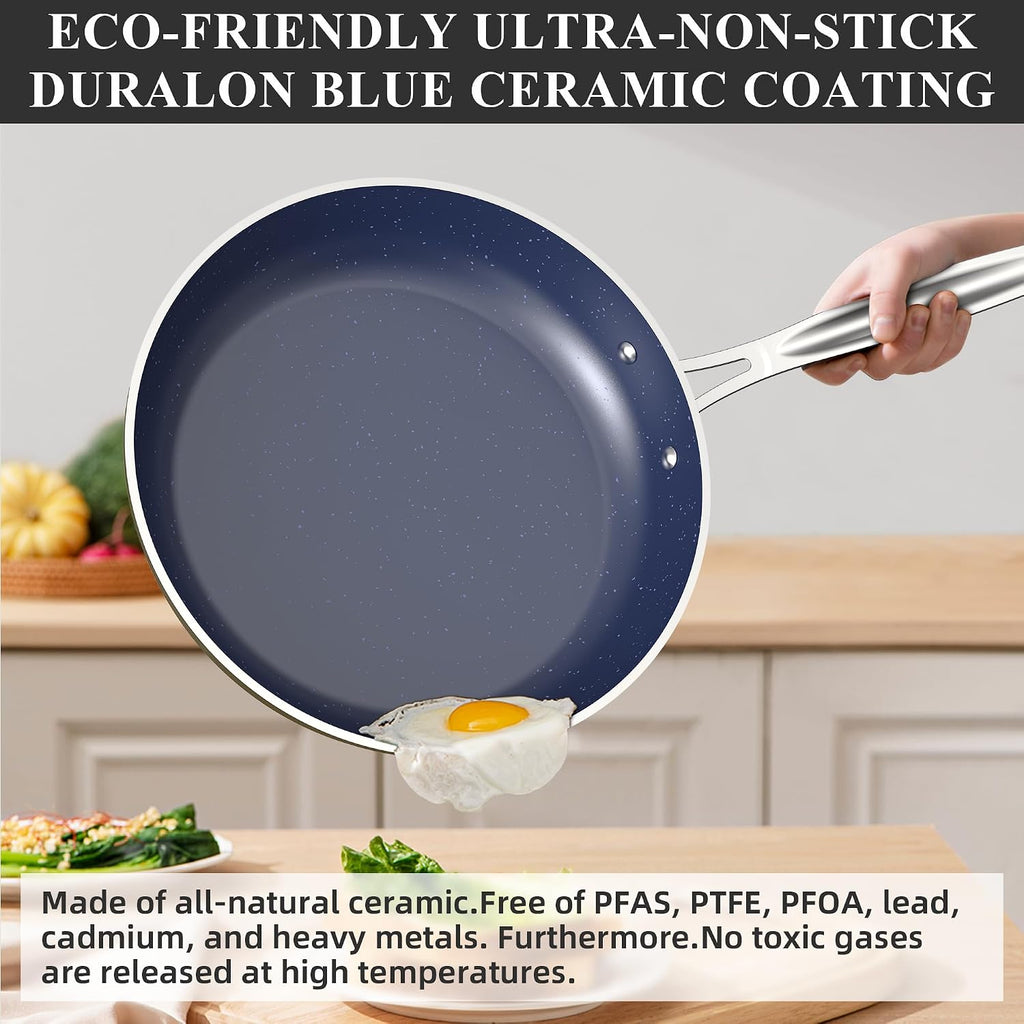 Nuwave Healthy Duralon Blue Ceramic Nonstick Cookware Set, PFAS Free