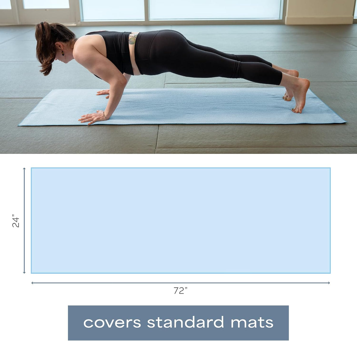 S&T INC. Aura Microfiber Yoga Mat Towel with Grip, 2 Pack, 24" x 72", Blue