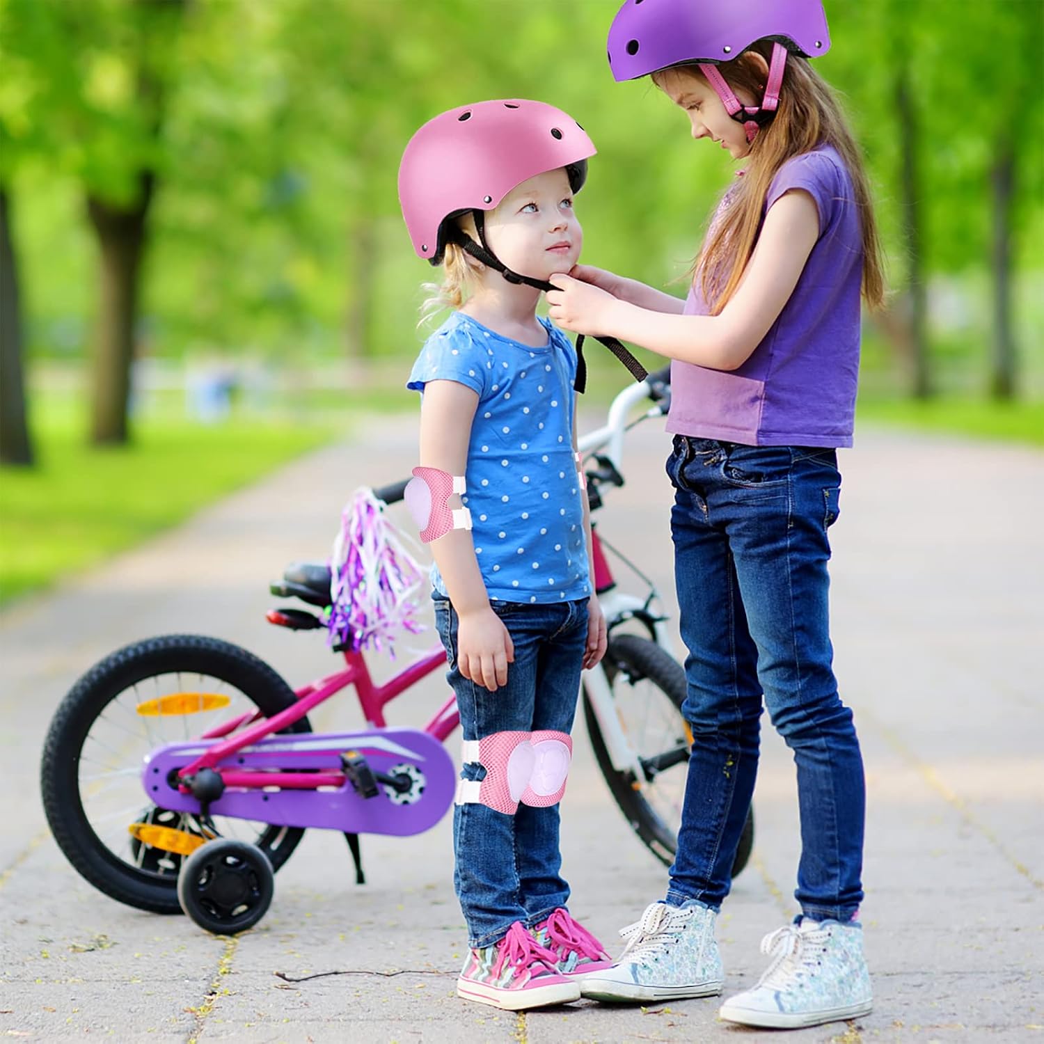 Kids Helmet Set with Knee Pads Elbow Pads Wrist Guards,Adjustable Helmet for Toddler Kids&Youth,3~14yrs Girl Boy Kids Protective Gear Set for Roller Skate Scooter Inline skatings Longboard