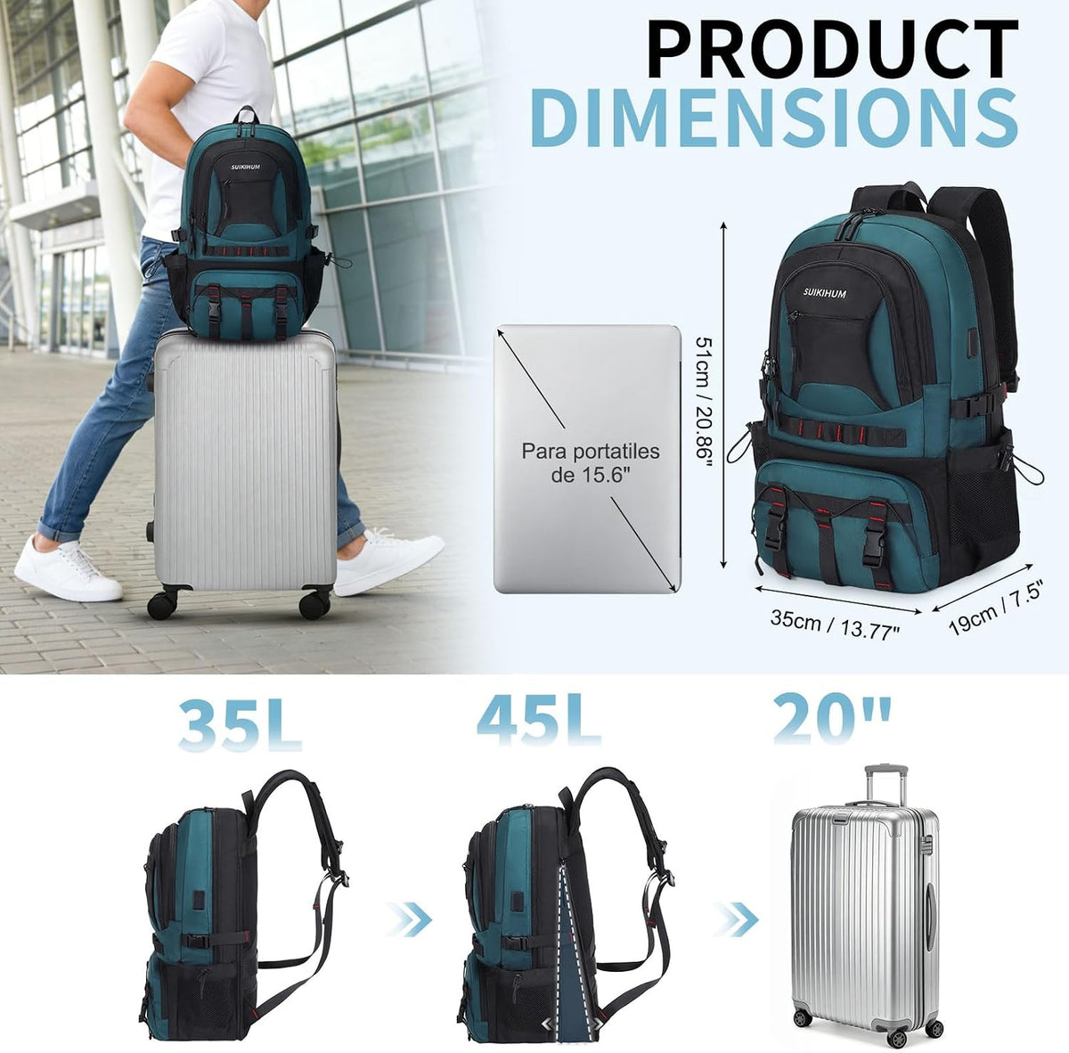 Hiking Daypack Camping Expandable Travel Backpack Men Women 40L