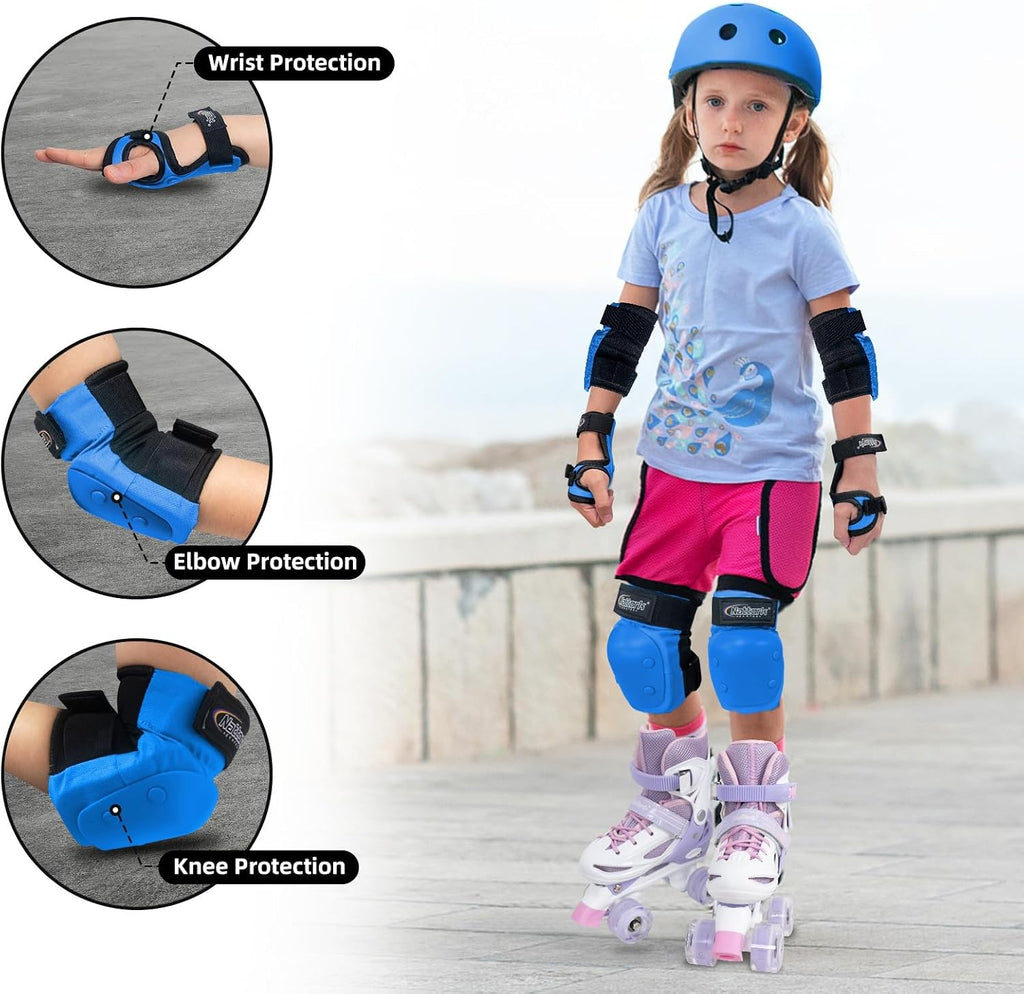 Nattork Knee Pads for Kids Youth Audlt，Knee and Elbow Pads with Wrist Guards 6 in 1 Protective Gear Set for Skateboard, Roller Skate, Inline Skates, Cycling and Scooter Boys Girls