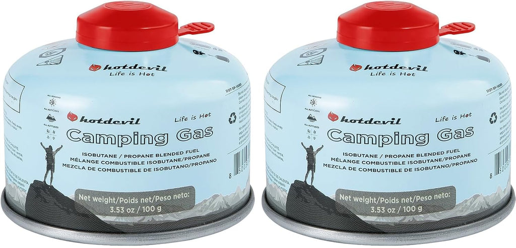 Hotdevil Isobutane Fuel Canister 100 Gram Camping Stove Fuel Butane Propane Blend Camping Fuel Gas Canister Backpacking Fuel Light-weight Compact Camping Fuel Mini Propane Tanks Camp Stove Fuel 3.53oz