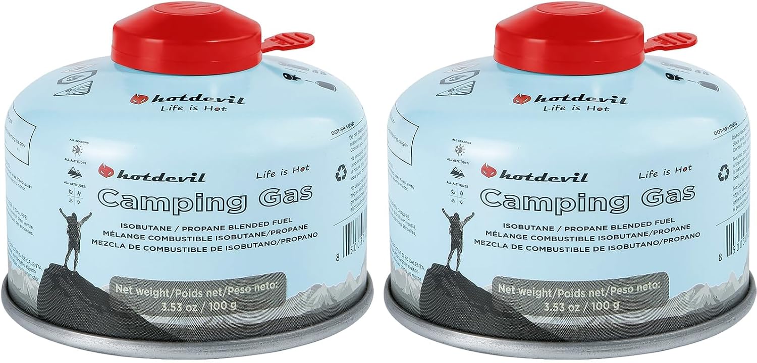 Hotdevil Isobutane Fuel Canister 100 Gram Camping Stove Fuel Butane Propane Blend Camping Fuel Gas Canister Backpacking Fuel Light-weight Compact Camping Fuel Mini Propane Tanks Camp Stove Fuel 3.53oz