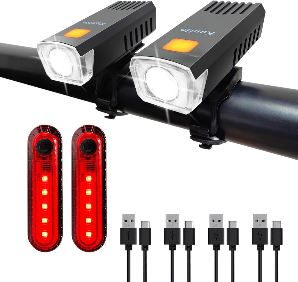 Kunhe USB-C Rechargeable Bike Lights Front and Rear(2or4or10or20 Packs) Night Riding for Kids &Adults 3 Lights Modes Used as a Safety Indicator Light for Skateboards Strollers and Wheelchairs