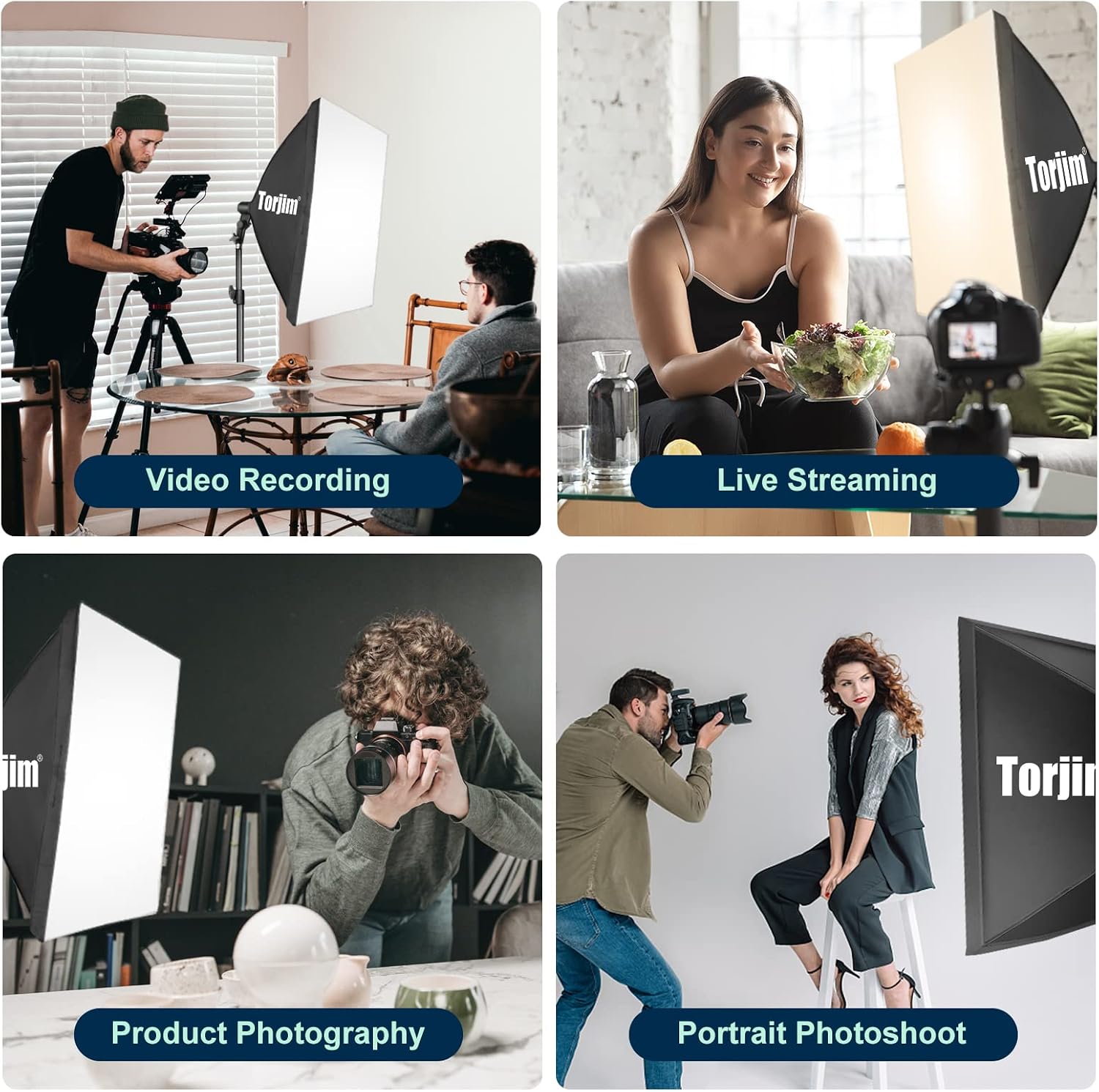 Torjim Softbox Photography Lighting Kit, 2Pcs 27" x 27" Professional Soft Box | 3000K-7500K 85W LED Bulbs with Remote, Photography Continuous Lighting Kit for Studio Lights, Portrait, Video Recording