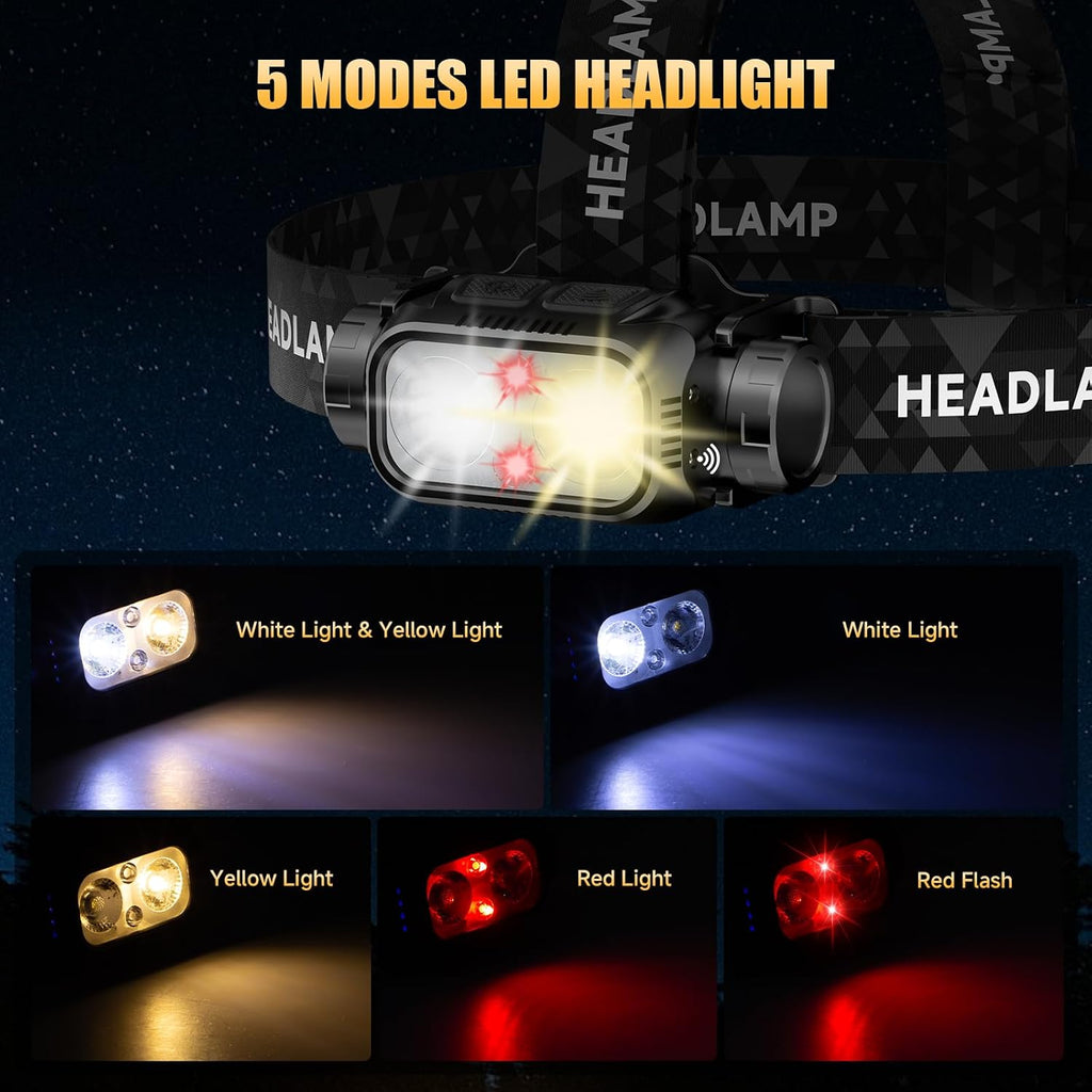 ATDOALL Rechargeable LED Headlamp, 3 Pack Lightweight Head Lamps for Hiking
