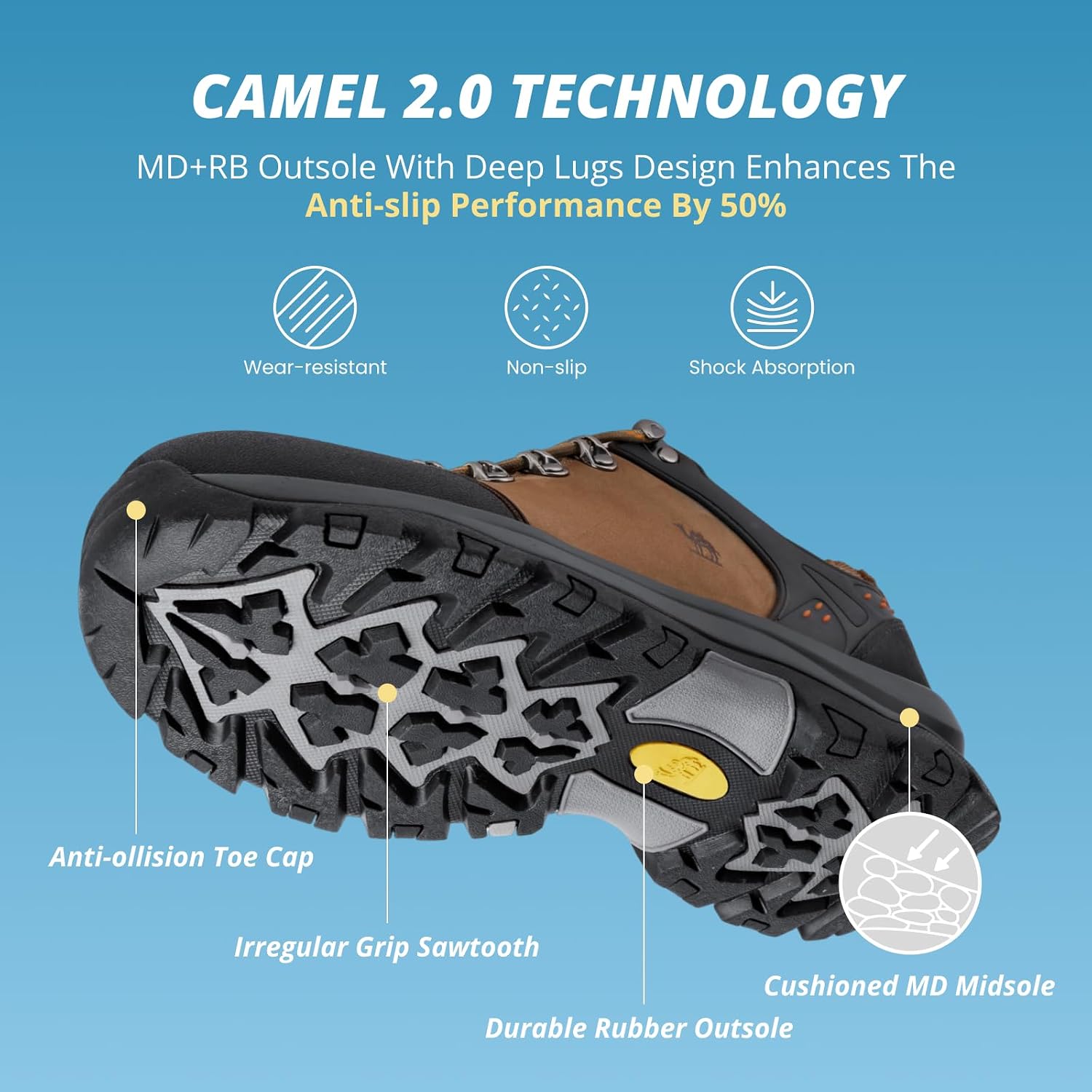 CAMEL CROWN Hiking Shoes Men Trekking Shoe Low Top Outdoor Walking Waterproof Leather Trail Sneakers