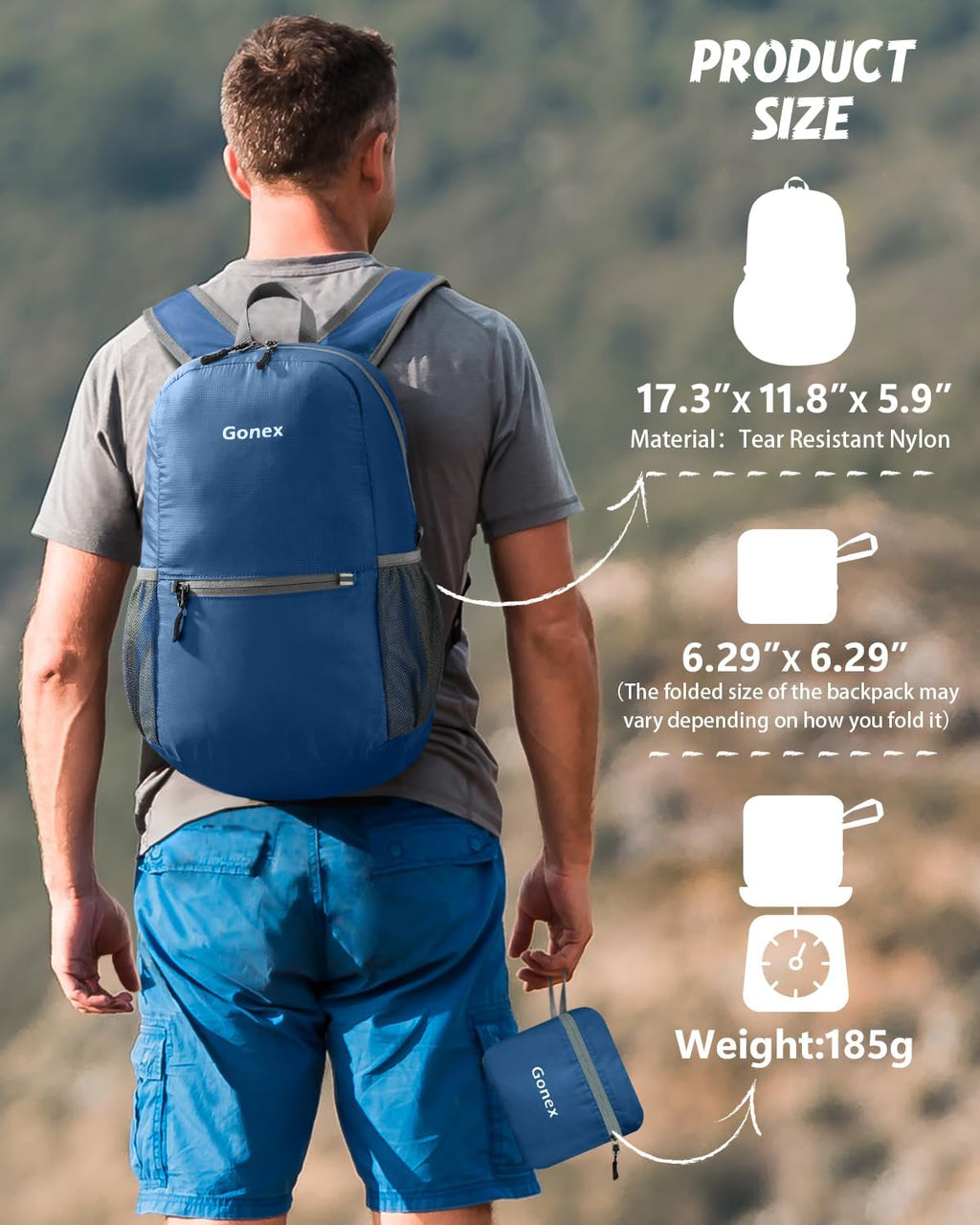 Gonex Packable Daypack Backpack 20L Lightweight Foldable Travel Bag