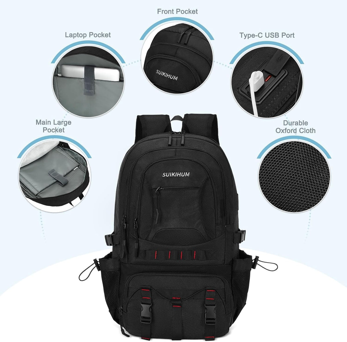 Hiking Daypack Camping Expandable Travel Backpack Men Women 50L