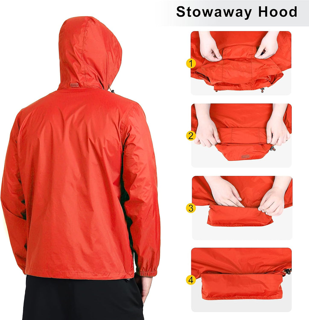 Outdoor Ventures Men's Rain Jacket Waterproof Lightweight Packable Raincoat