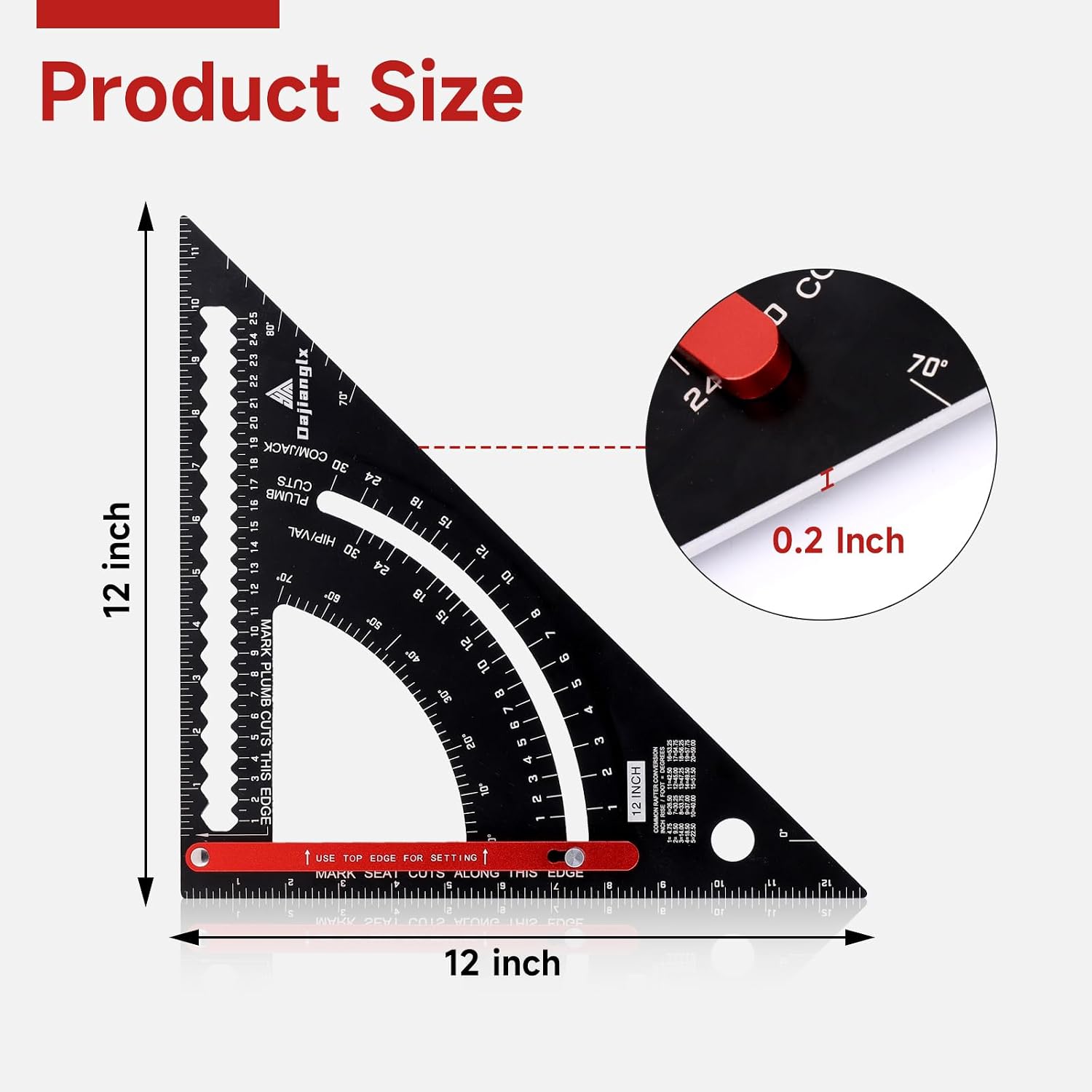 12 Inch Aluminum Carpenter Square, Woodworking Adjustable Rafter Framing Square, Measuring Angle Large Triangle Ruler Layout Tool, Multifunctional Carpentry Square, Gift for Carpenters